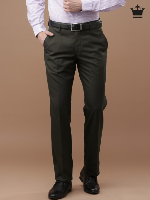 Buy Men Black Slim Fit Textured Flat Front Formal Trousers Online - 397684  | Louis Philippe